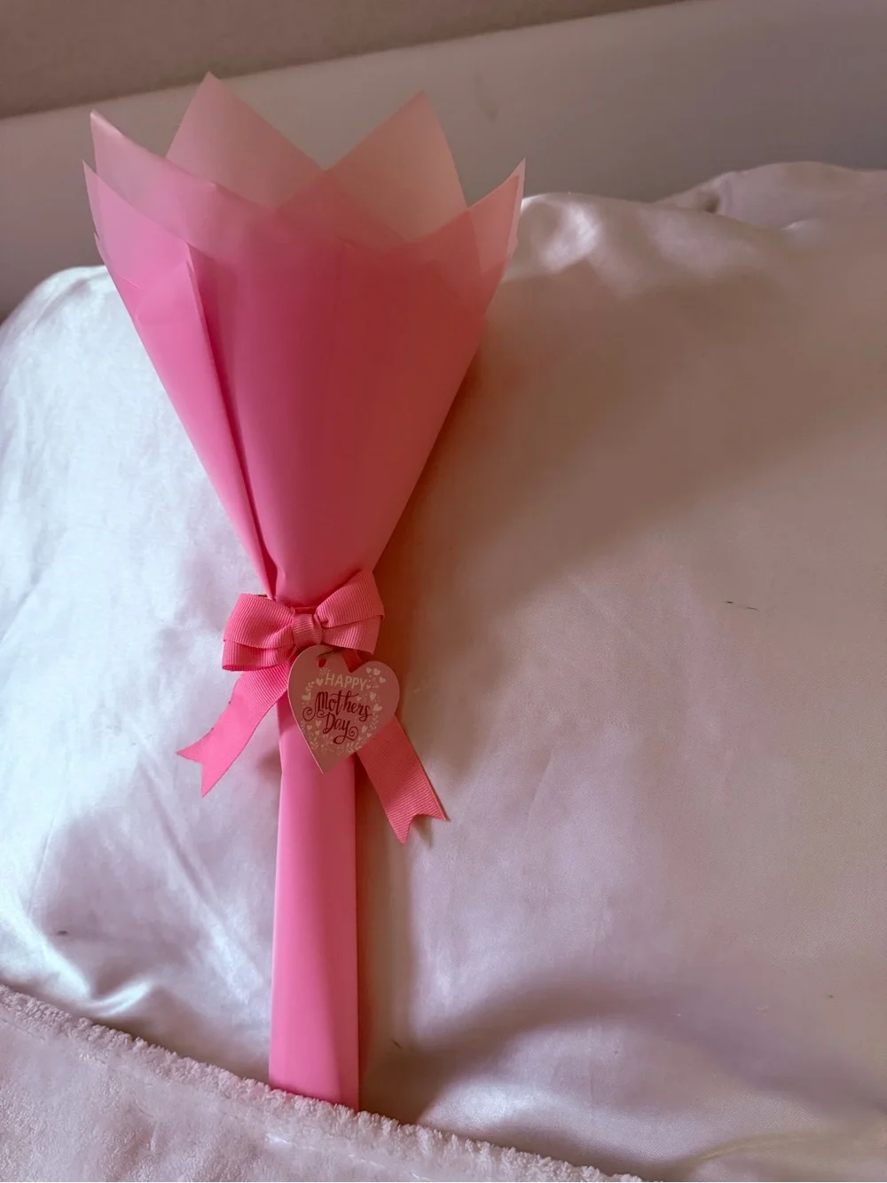 Pink Bouquet Wrap with Ribbon and Heart Tag - Mother's Day